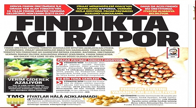 Fındık Milli Gazete'nin manşetinde