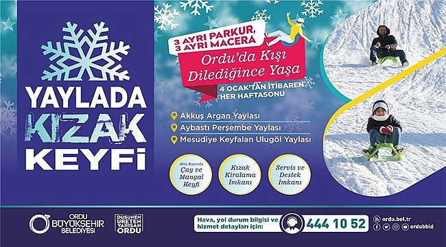 Ordulular yaylada kızakla kaymaya gidiyor