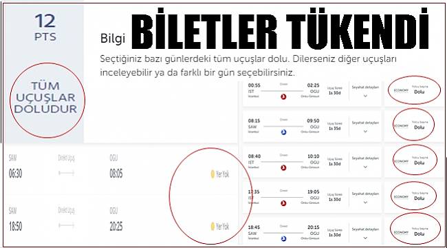 Ordu-Giresun biletlerinin tamamı satıldı