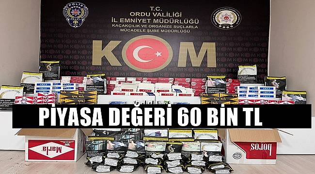 Ordu'da piyasa değeri 60 bin TL olan tütün mamulü ele geçirildi