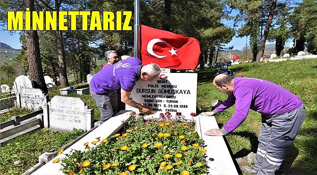 Ordu'da şehit mezarlarındaki bayraklar yenilendi