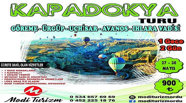 Ordu'dan Kapadokya Turu 900 lira