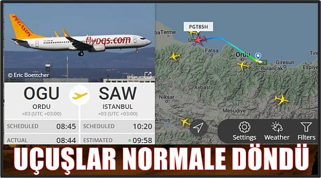 Ordu Giresun Havalimanı'na uçak seferleri normale döndü