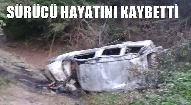 Devrilen otomobil alev aldı sürücü hayatını kaybetti