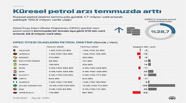 Küresel petrol arzı temmuzda arttı