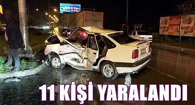 İki otomobil çarpıştı 11 kişi yaralandı