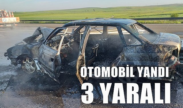 Bariyerlere çarpan otomobil yandı