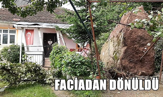 Ordu'da evin çatısına kaya düştü