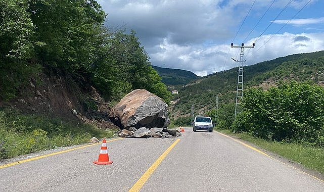 Ordu'da yola kaya düştü