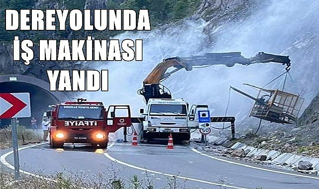 Ordu Dere Yolunda aşırı sıcaktan iş makinası yandı