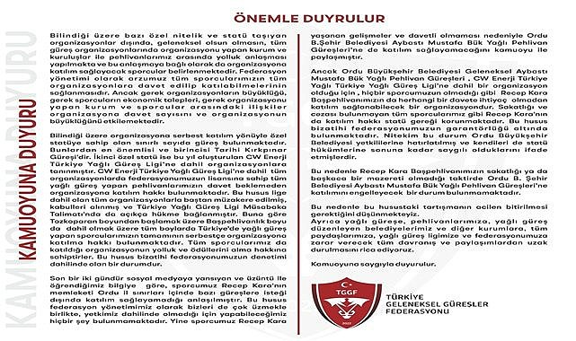 TGGF'den Recep Kara açıklaması