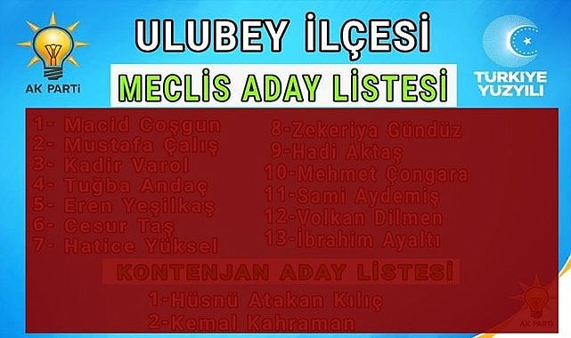 AK Parti Ulubey Belediye Meclis Listesi