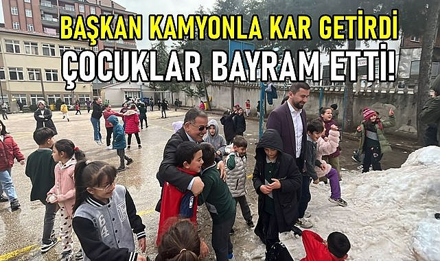 Belediye Başkanı  Kamyonla  İlçeye Kar Getirdi Çocuklar Bayram Etti!