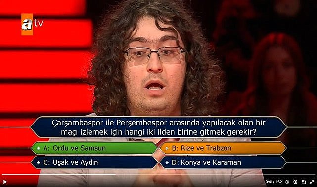 Kim Milyoner Olmak İster &#039;de Perşembespor ile Çarşambaspor soruldu, yarışmacının cevabı şaşırttı