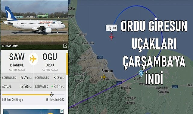 Ordu Giresun uçakları Samsun Çarşamba Havalimanı&#039;na indi