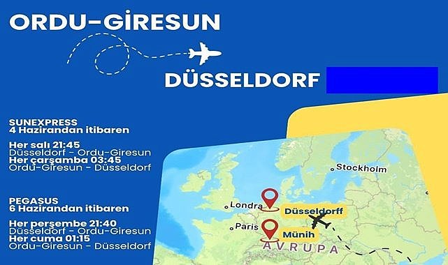 Pegasus ve Sunexpress Ordu Giresun&#039;dan Dusseldorf seferlerine başlıyor