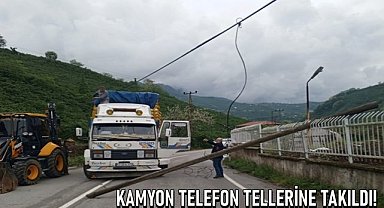 Ordu'da kamyon sarkan telefon tellerine takıldı!