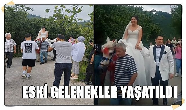 Ordu&#039;da Rüya ile Cumhur&#039;un düğününde eski gelenek yaşatıldı, Gelin ata bindi!