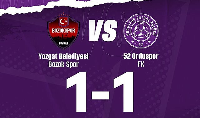 52 Orduspor&#039;da işler rayına oturmadı; Bozok deplasmanında galibiyeti koruyamadı: 1-1