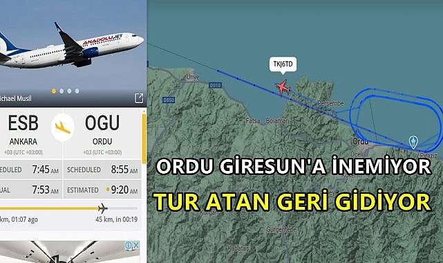 Ordu Giresun Havalimanı Üzerinde Dakikalarca Tur Atan A Jet Uçağı Samsun&#039;a İniş Yaptı