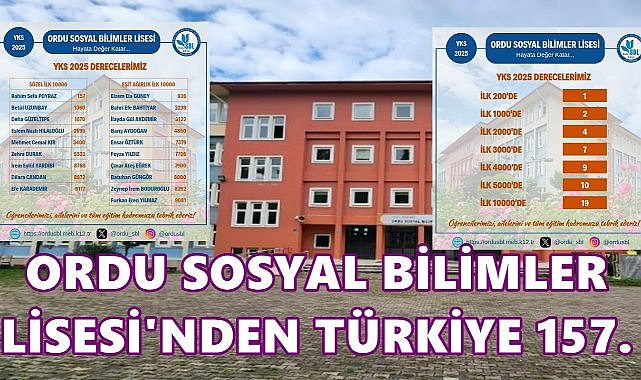 Ordu Sosyal Bilimler Lisesi  2025YKS&#039;de Türkiye 157. Çıkarttı