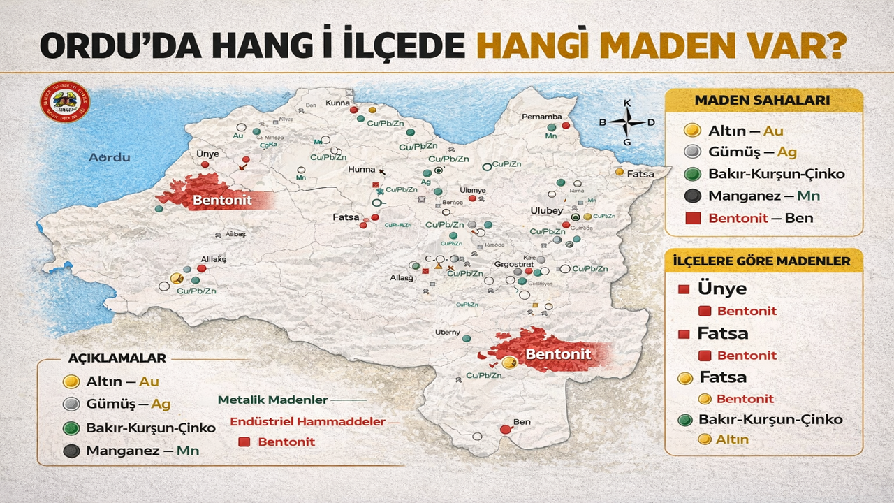 MTA Ordu’nun Güncel Maden Haritasını Yayımladı: Hangi İlçede Ne Var?