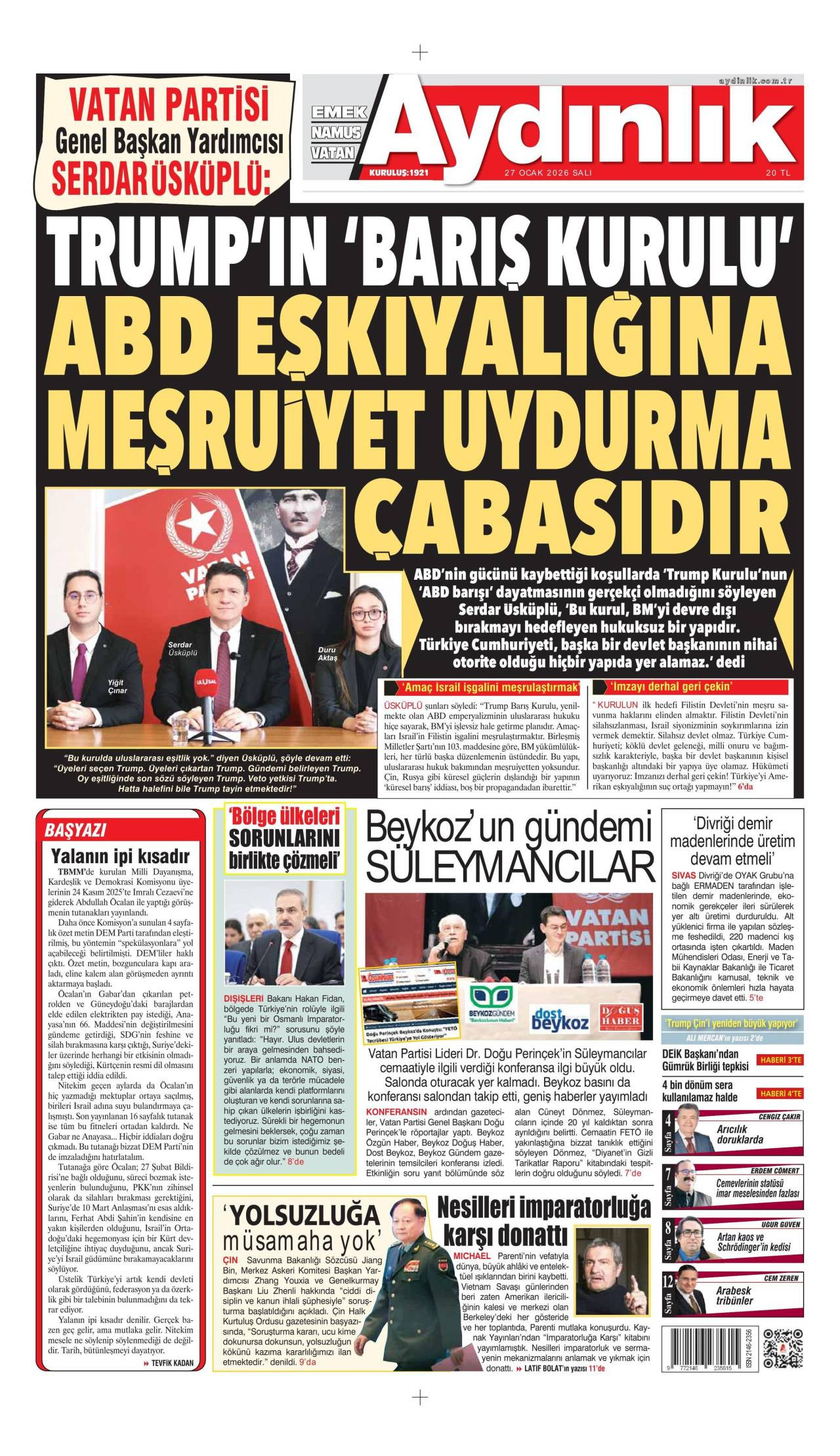 Aydınlık Gazete Manşeti