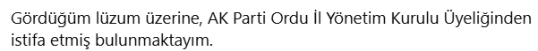 AK Parti Ordu İl Yönetiminde Beklenmedik İstifa