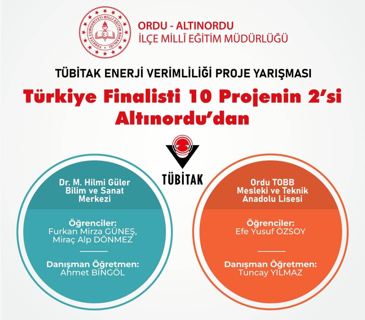 Altınordu’dan TÜBİTAK Enerji Verimliliği Yarışmasına 2 Proje